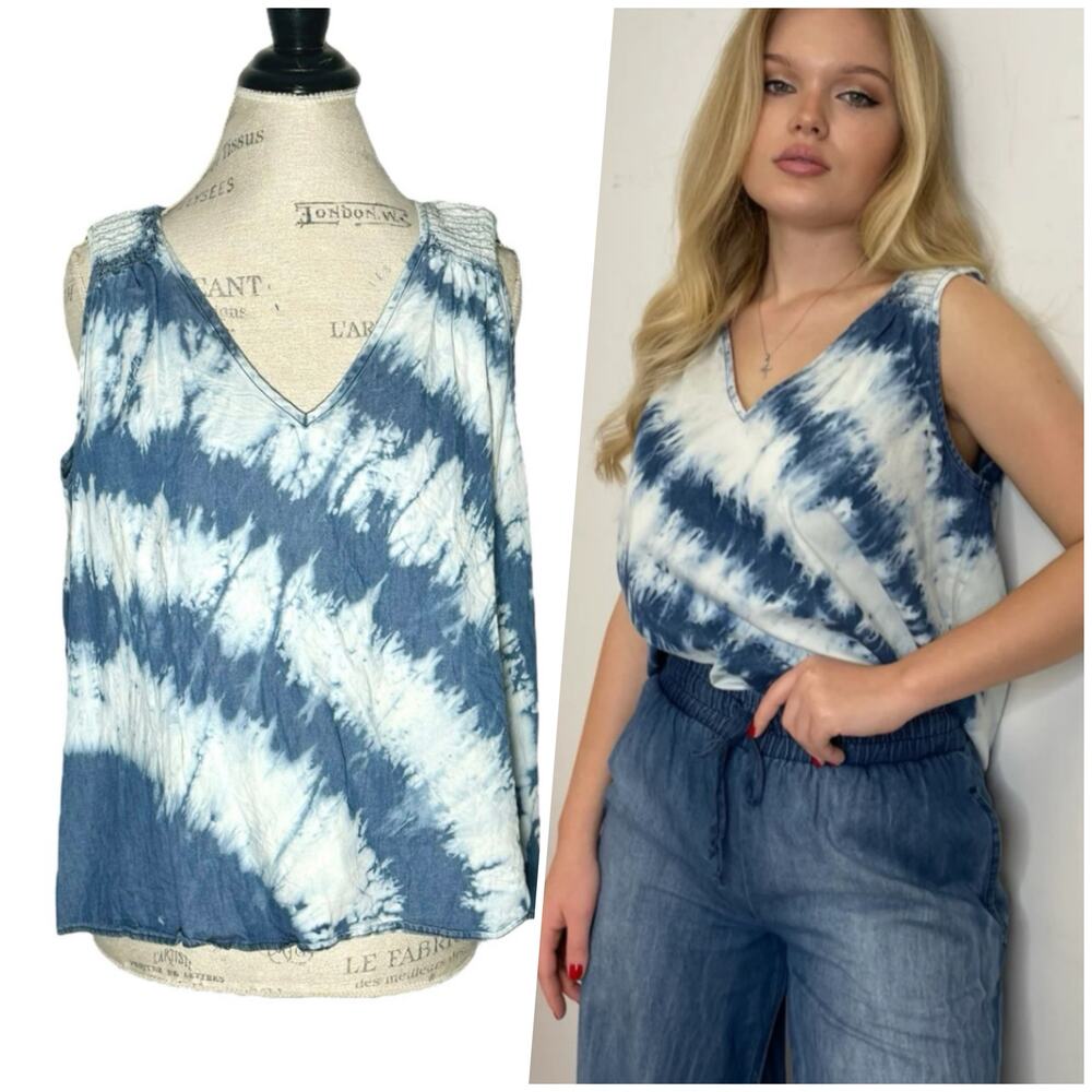 Stark X | Women | Peggy Tie Dye Denim V-Neck Tank Top | Size Large